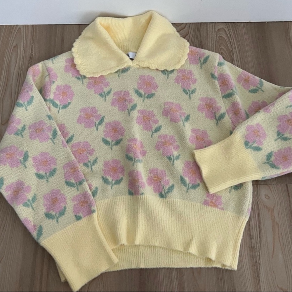 Zara Floral Yellow Bib Sweater